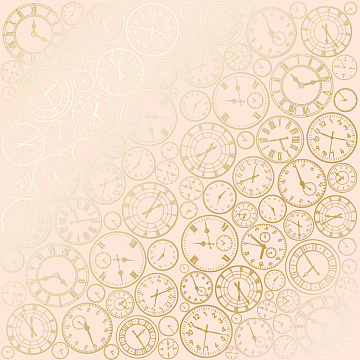Sheet of single-sided paper with gold foil embossing, pattern Golden Clocks Beige 12"x12" 