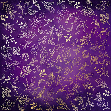лист односторонней бумаги с фольгированием, дизайн golden branches, violet aquarelle, 30,5см х 30,5см
