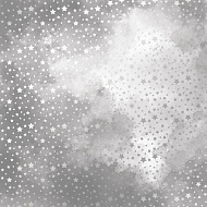 Sheet of single-sided paper embossed with silver foil, pattern Silver stars, color Grey watercolor 12"x12"