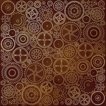 Sheet of single-sided paper with gold foil embossing, pattern Golden Gears, color Brown aquarelle, 12"x12" 