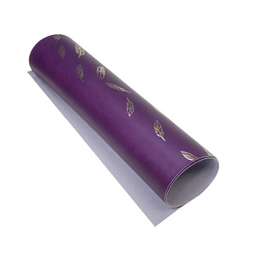 Piece of PU leather for bookbinding with gold pattern Golden Feather Violet, 50cm x 25cm