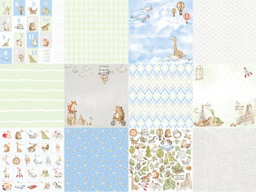 Double-sided scrapbooking paper set Boho baby boy  12"x12", 10 sheets - 2 Double-sided scrapbooking paper set Boho baby boy  12"x12", 10 sheets - 2