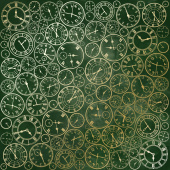 лист односторонней бумаги с фольгированием, дизайн golden clocks, , dark green aquarelle, 30,5см х 30,5см