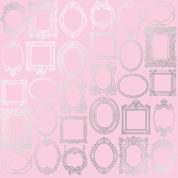 Sheet of single-sided paper embossed with silver foil, pattern Silver Frames Pink 12"x12" 