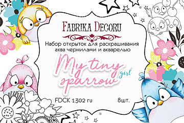 Zestaw pocztówek "My tiny sparrow girl" do kolorowania atramentem akwarelowym RU