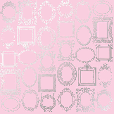 лист односторонней бумаги с серебряным тиснением, дизайн silver frames light pink, 30,5см х 30,5см
