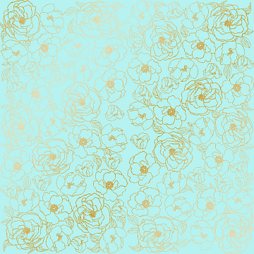 Sheet of single-sided paper with gold foil embossing, pattern Golden Pion Turquoise, 12"x12"