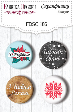 Set mit 4 Flair-Buttons zum Scrapbooking „Weihnachtsmärchen“ UKR #186