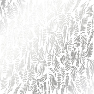 Sheet of single-sided paper embossed with silver foil, pattern Silver Fern, color White 12"x12" 