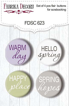 Set of 4pcs flair buttons for scrabooking, Floral Sentiments (En), #623