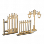 3D figures for decorating dollhouses and shadow boxes, Fence, Lamp post, Garden gate, Set #62
