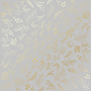 Einseitig bedruckter Papierbogen mit Goldfolienprägung, Muster "Golden Branches Grey"