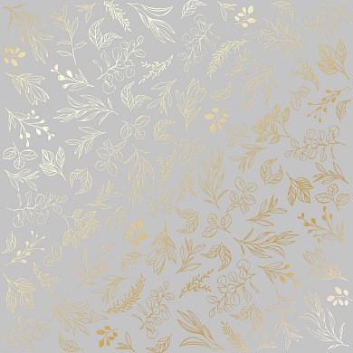 лист односторонней бумаги с фольгированием, дизайн golden branches gray, 30,5см х 30,5см