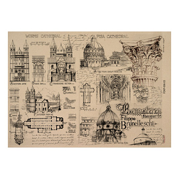 Arkusz kraft papieru z wzorem History and architecture #03, 42x29,7 cm