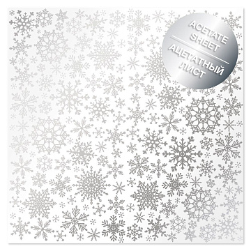 Acetate silver foiled sheet Silver Snowflakes 12"x12"