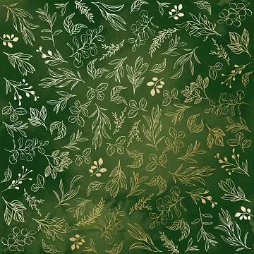 Einseitig bedruckter Papierbogen mit Goldfolienprägung, Muster "Goldene Zweige, Farbe Grün Aquarell"