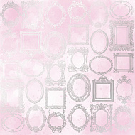 Sheet of single-sided paper embossed with silver foil, pattern Silver Frames, color Pink shabby watercolor 12"x12" 