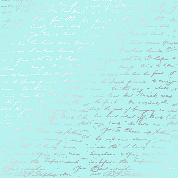Sheet of single-sided paper embossed with silver foil, pattern Silver Text Turquoise 12"x12" 