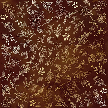 Sheet of single-sided paper with gold foil embossing, pattern "Golden Branches, color Brown aquarelle"