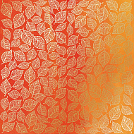 Sheet of single-sided paper embossed by golden foil Golden Leaves mini, color Yellow-orange aquarelle