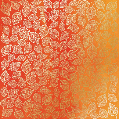 лист односторонней бумаги с фольгированием, дизайн golden leaves mini yellow-orange aquarelle, 30,5см х 30,5см