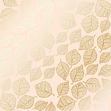 Sheet of single-sided paper with gold foil embossing, pattern Golden Delicate Leaves Beige, 12"x12"