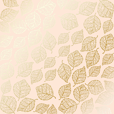 лист односторонней бумаги с фольгированием, дизайн golden delicate leaves beige, 30,5см х 30,5см
