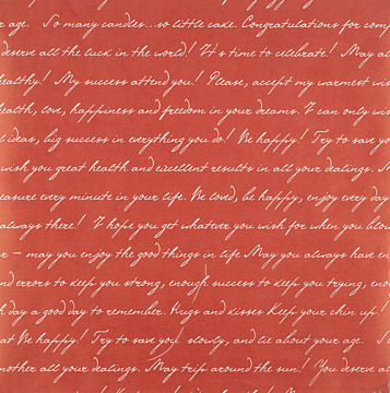Kraft paper sheet 12"x12" Handwritten text: Red