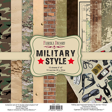 Double-sided scrapbooking paper set Military style 8"x8", 10 sheets