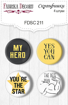 Set of 4pcs flair buttons for scrabooking "Specially for him 1" EN #211