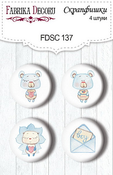 Set mit 4 Flair-Buttons zum Scrapbooking "Sweet Baby Boy 1" #137