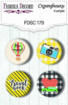 Set of 4pcs flair buttons for scrabooking "Travel book" #179