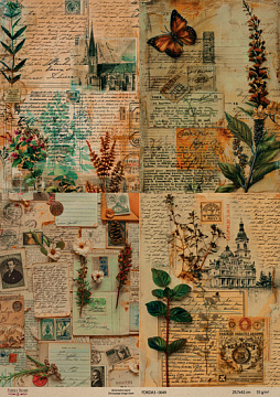 Kraft decoupage paper, 29,7x29,7 cm, "Botany Vintage", #0049