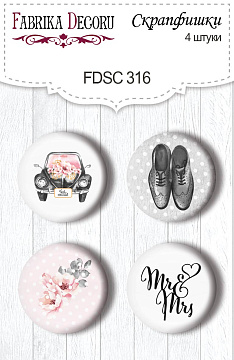 Set of 4pcs flair buttons for scrabooking "Mr&Mrs" #316