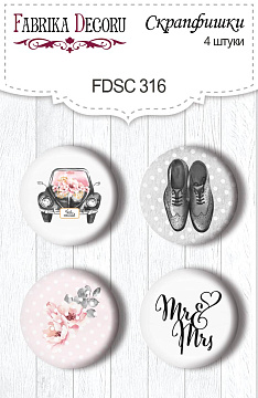 Set mit 4 Flair-Buttons zum Scrapbooking von „Mr&Mrs“ #316