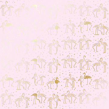 Arkusz papieru jednostronnego wytłaczanego złotą folią, wzór "Złoty Flamingo Jasnoróżowy", 30,5x30,5cm 