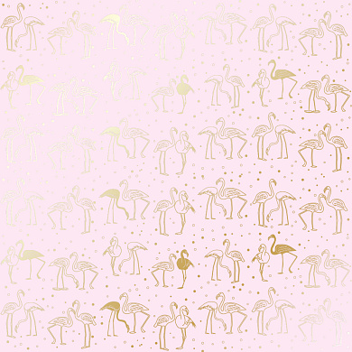 лист односторонней бумаги с фольгированием, дизайн golden flamingo light pink, 30,5см х 30,5 см