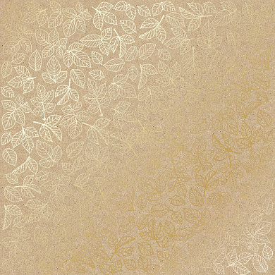 лист односторонней бумаги с фольгированием, дизайн golden rose leaves kraft, 30,5см х 30,5см