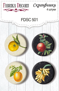 Set mit 4 Flair-Buttons für Scrapbooking Botanik exotisch #501