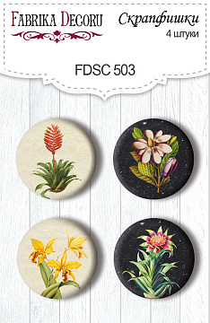 Set mit 4 Flair-Buttons für Scrapbooking Botanik exotisch #503