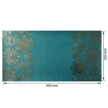 Piece of PU leather with gold stamping, pattern Golden Napkins Turquoise, 50cm x 25cm - 2