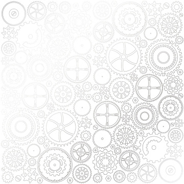 Einseitig bedrucktes Blatt Papier mit Silberfolie, Muster Silver Gears White 12"x12"