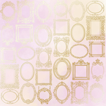 Sheet of single-sided paper with gold foil embossing, pattern "Golden Frames, color Pink yellow watercolor"