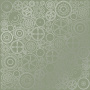 Sheet of single-sided paper embossed with silver foil, pattern Silver Gears Olive 12"x12" 