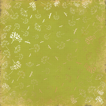 Sheet of single-sided paper with gold foil embossing, pattern Golden Dill Botany summer, 12"x12"