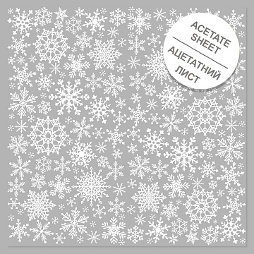 Acetate sheet with white pattern White Snowflakes 12"x12"