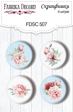Set of 4pcs flair buttons for scrabooking Peony garden #507