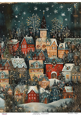 Decoupage Card Snowy Town-001, #0870, 29.7x42cm