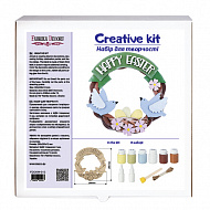 DIY wooden coloring set, Easter wreath with birds and "Happy Easter" inscription, #013