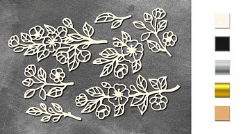 Chipboard embellishments set, Twigs with flowers #773